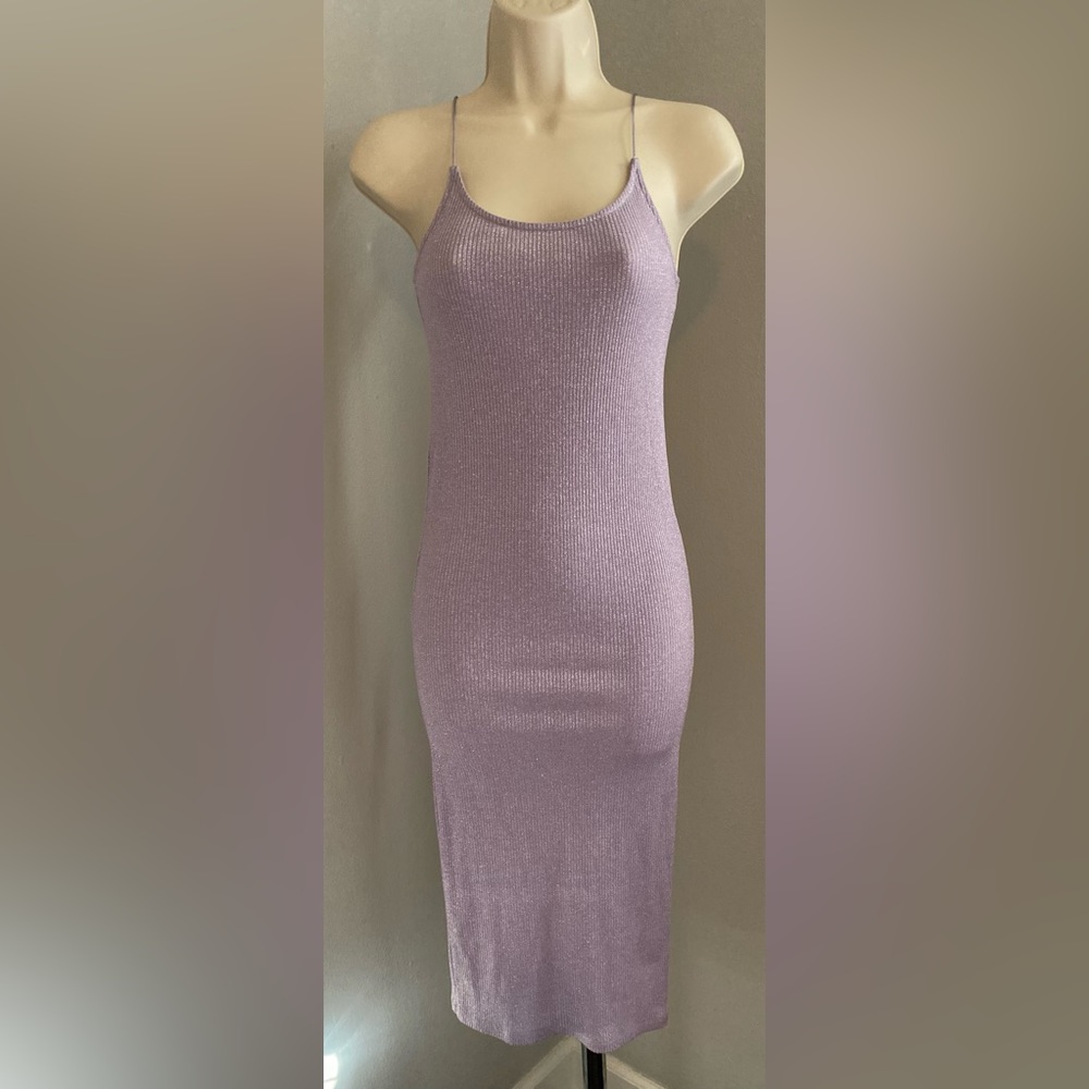 NWT Topshop Metallic Ribbed Knit Lavender Midi Dress 0